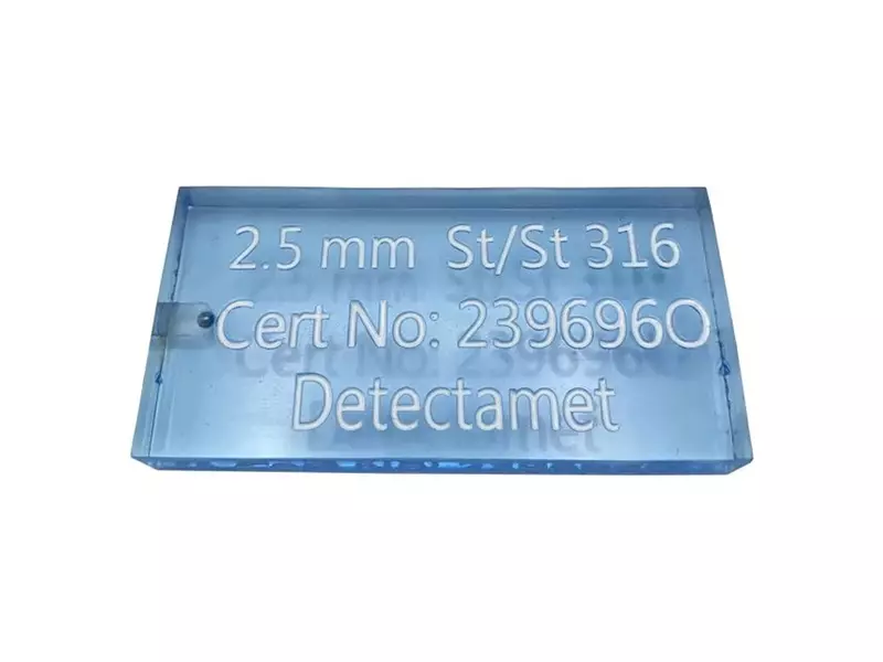 Detectamet metaaldetectie testkaart acryl RVS 316 blauw