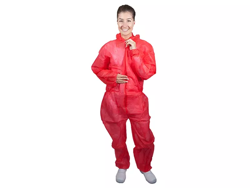 Hycare disposable overall capuchon en rits non-woven polypropyleen rood