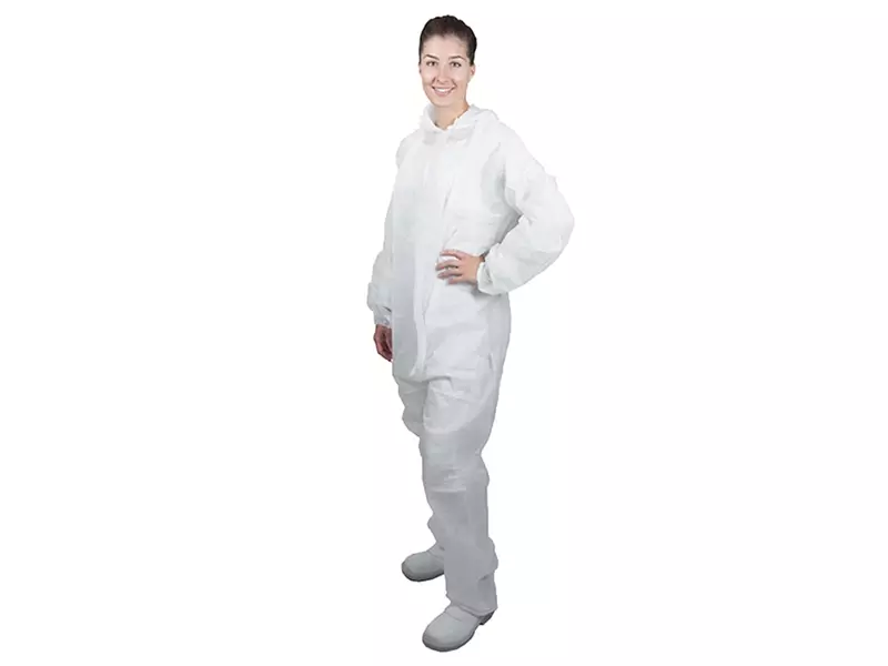 Disposable overall klittenband en capuchon non-woven polypropyleen wit