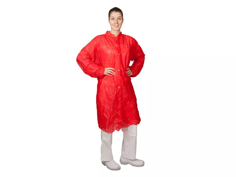 Hycare disposable bezoekersjas drukknopen non-woven polypropyleen rood