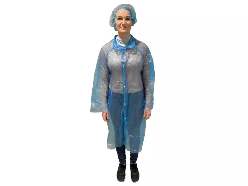 Hycare bezoekersjas disposable food grade LDPE drukknoop blauw