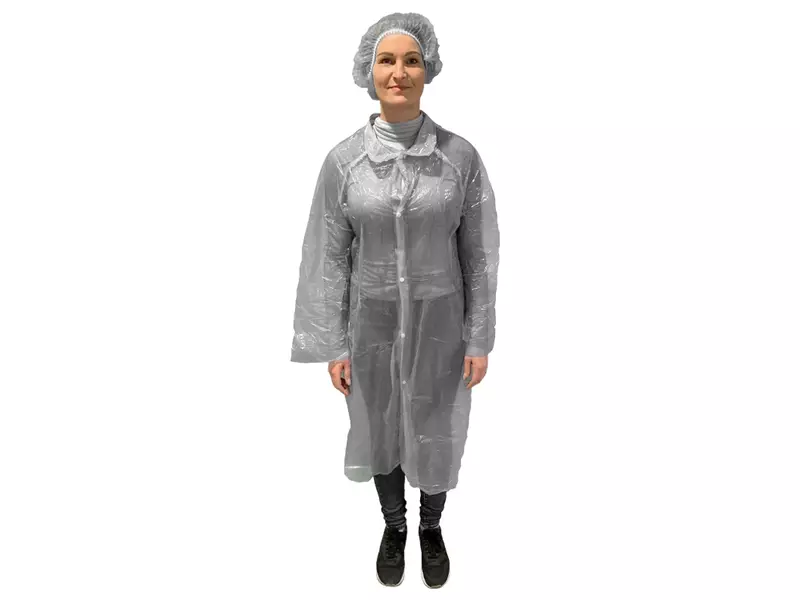 Hycare bezoekersjas disposable food grade LDPE drukknoop wit