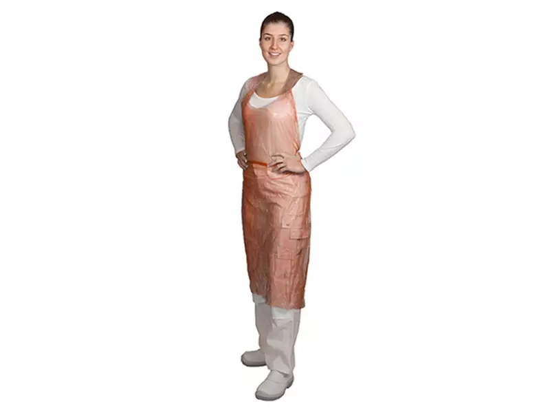 Hycare disposable scheurschort polyethyleen 80x125 cm scheurbaar op blok rood