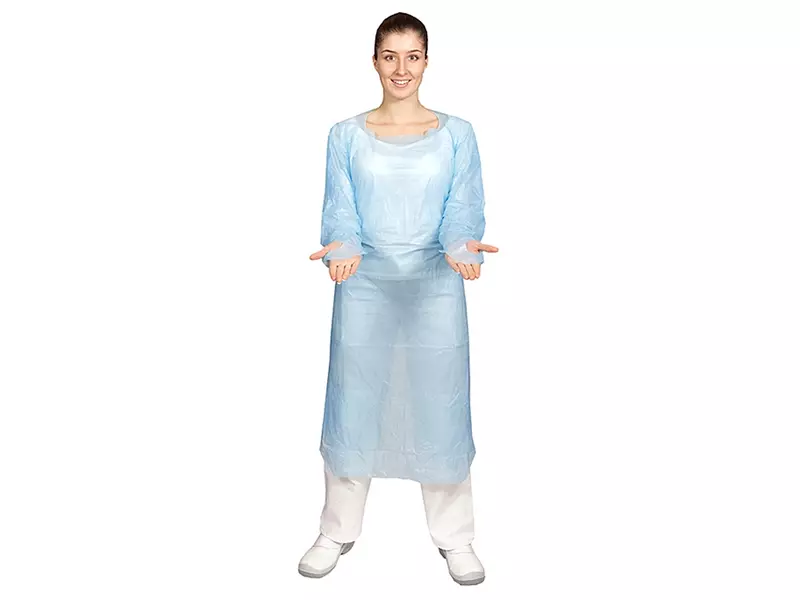 Hycare disposable schort lange mouw CPE geruwd 30 mu polyethyleen 118x190 cm blauw