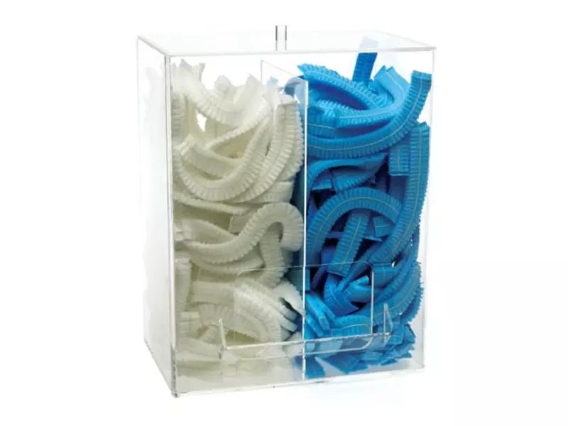 Dispenser acryl transparant 2 vakken voor disposable haarnetjes