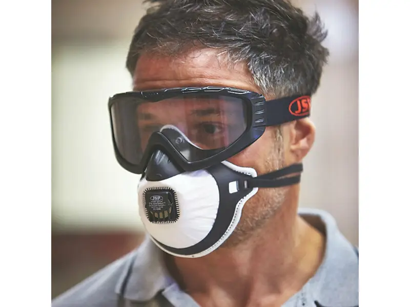 JSP Filterspec PRO stofmasker en overzetbril FFP3 met uitademventiel