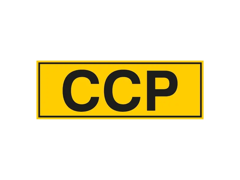 Brady sticker geel met zwarte tekst "CCP" 300x105 mm