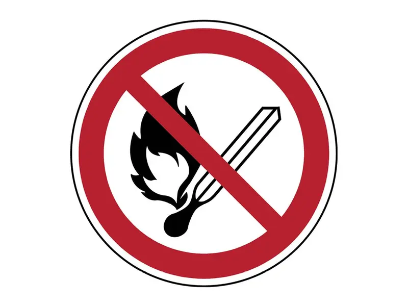 Sticker vuur, open vlam en roken verboden P003 rond