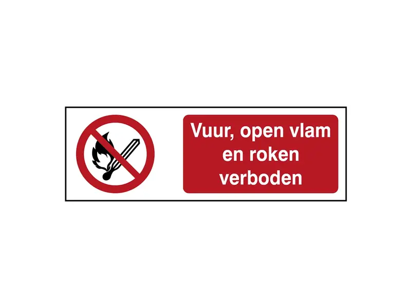 Sticker vuur, open vlam en roken verboden P003 B-862 horizontaal