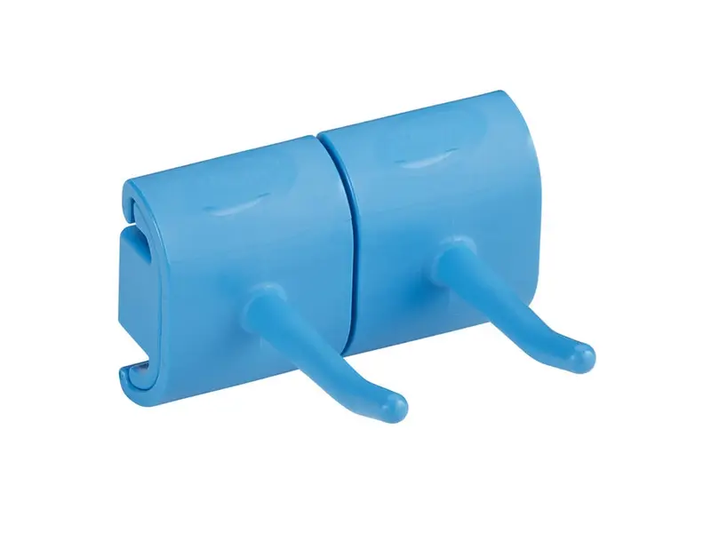 Vikan 10143 hygiënische wandbeugel dubbele haak blauw