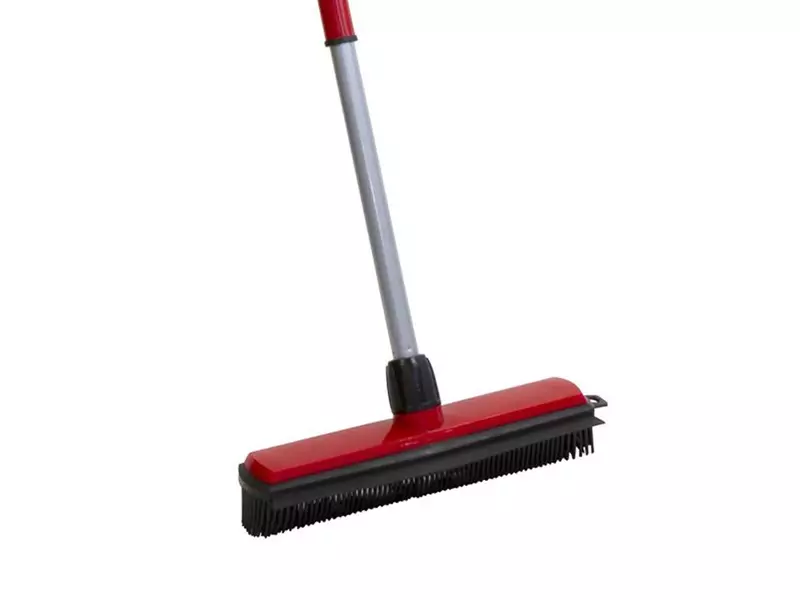 Rubberen bezem 300 mm met telescoopsteel 840-1350 mm rood