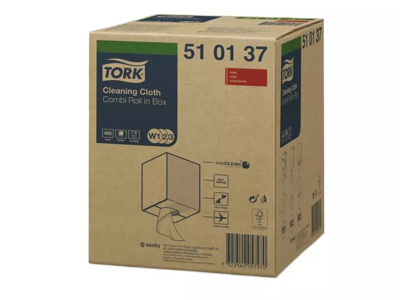 Tork poetsdoekrol Cleaning Combi rol 1-laags wit<linebreak>