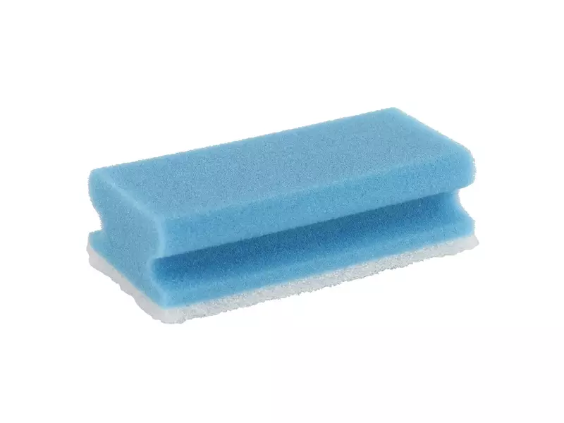 Schuurspons met handgreep 140x70x45 mm blauw-wit