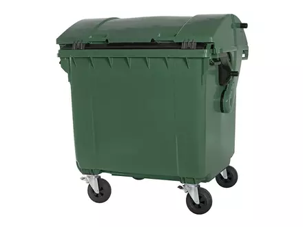 Kunststof afvalcontainer 1100 liter ronde deksel met vier wielen groen