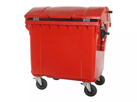 Kunststof afvalcontainer 1100 liter ronde deksel met vier wielen rood