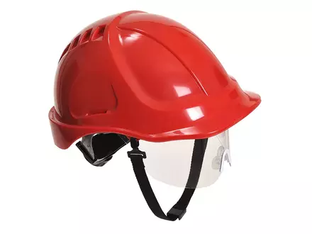 Portwest PW54 veiligheidshelm met vizier 6-punt draaiknop rood