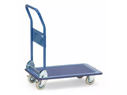 Platformwagen staal met klapbare duwbeugel 740x480 mm blauw