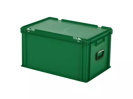 Stapelbak met deksel en koffergreep Euronorm 600x400x335 mm 64 liter groen
