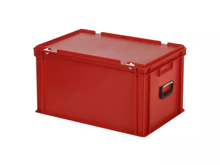 Stapelbak met deksel en koffergreep Euronorm 600x400x335 mm 64 liter rood
