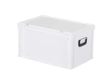Stapelbak met deksel en koffergreep Euronorm 600x400x335 mm 64 liter wit