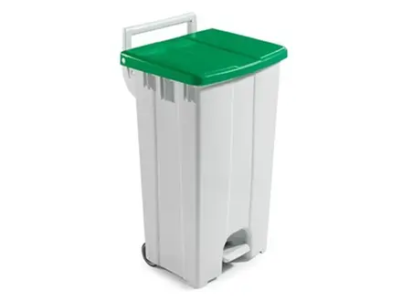Pedaalemmer 2-wielen kunststof 510x470x930 mm 90 liter wit/groen