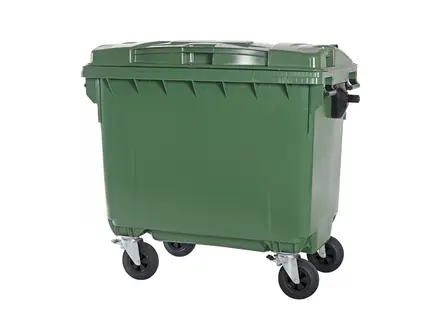 Kunststof afvalcontainer 660 liter met vier wielen groen