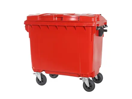 Kunststof afvalcontainer 660 liter met vier wielen rood