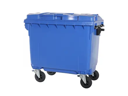 Kunststof afvalcontainer 660 liter met vier wielen blauw