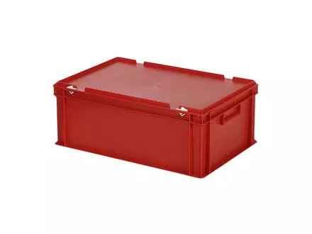 Stapelbak met deksel Euronorm 600x400x235 mm 43,3 liter rood