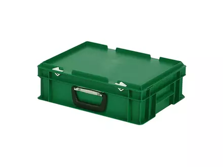 Stapelbak met deksel koffergreep 400x300x133 mm 11 liter groen