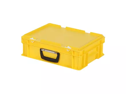 Stapelbak met deksel koffergreep 400x300x133 mm 11 liter geel