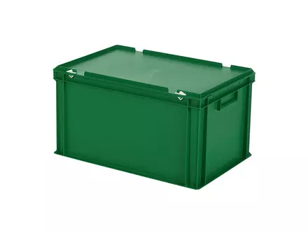 Stapelbak met deksel Euronorm 600x400x335 mm 64 liter groen