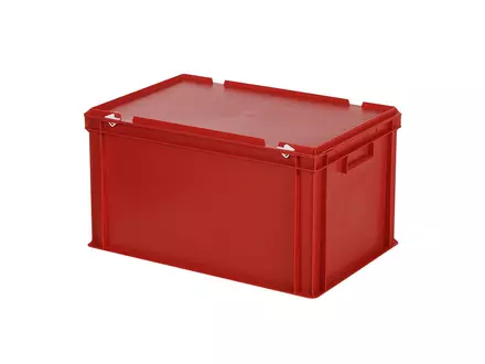 Stapelbak met deksel Euronorm 600x400x335 mm 64 liter rood