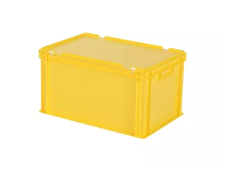 Stapelbak met deksel Euronorm 600x400x335 mm 64 liter geel