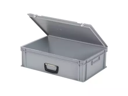 Stapelbak met deksel koffergreep 600x400x185 mm 33 liter grijs