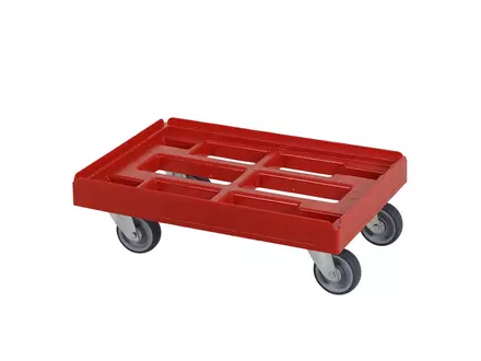 Kunststof onderstel gegalvaniseerde gaffels nylon/PU wielen 600x400 mm rood