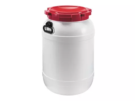 Wijdmondvat HDPE wit met rode deksel