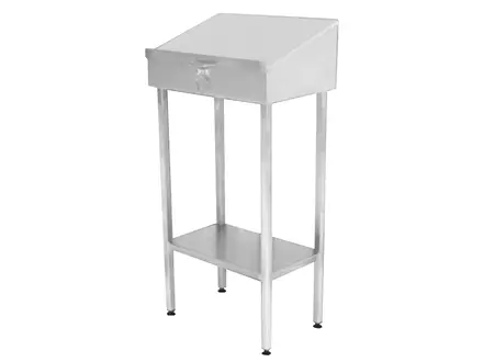 Lessenaar RVS met klepdeksel en stelvoeten 600x400x1230 mm