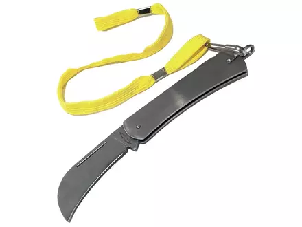 Detectamet zakmes RVS gebogen lemmet 65 mm ophangoog en keycord