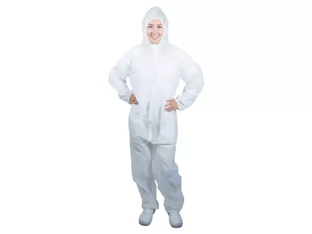 Hycare disposable overall capuchon non-woven polypropyleen met PE-coating wit