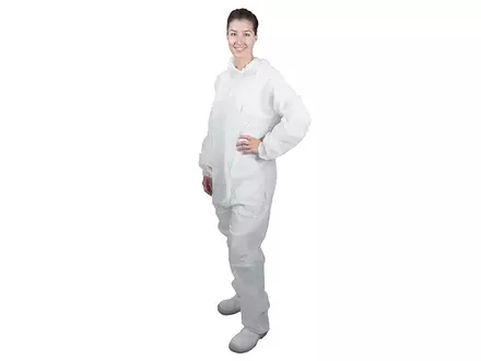 Disposable overall klittenband en capuchon non-woven polypropyleen wit