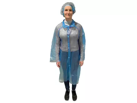Hycare bezoekersjas disposable food grade LDPE drukknoop blauw