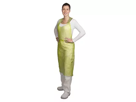 Hycare disposable scheurschort polyethyleen 80x125 cm scheurbaar op blok geel