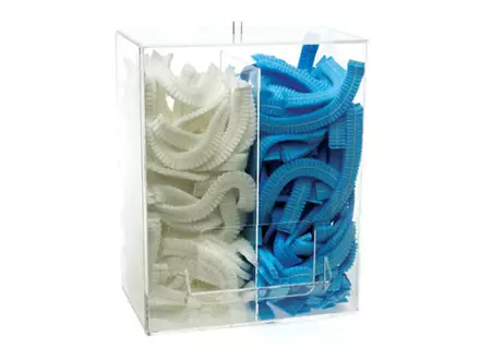 Dispenser acryl transparant 2 vakken voor disposable haarnetjes