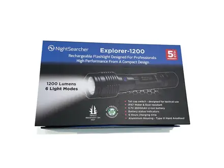 NightSearcher Explorer 1200 LED zaklamp USB oplaadbaar