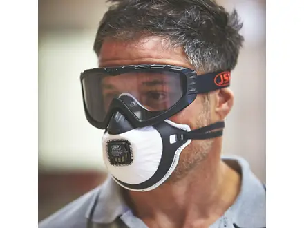 JSP Filterspec PRO stofmasker en overzetbril FFP3 met uitademventiel