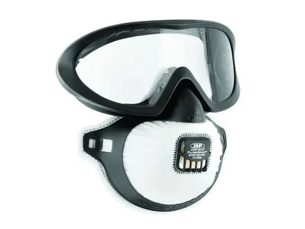 JSP Filterspec PRO stofmasker en overzetbril FFP3 met uitademventiel