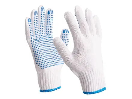 Handschoen katoen met blauwe PVC nopjes mechanische bescherming
