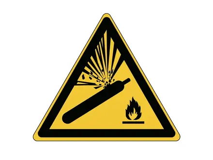 Sticker waarschuwing gashouders onder druk W029 driehoek