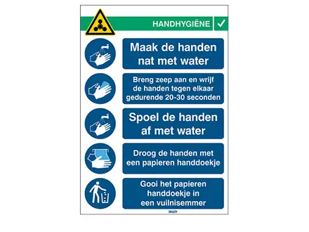 Sticker instructies voor handen wassen Brady 262 x 371 mm